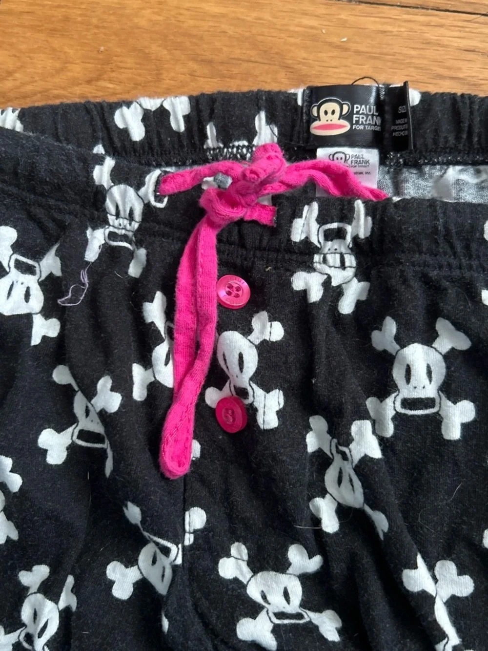 Paul Frank Black & White Skull Pattern Pajama Pants with Pink Drawstring